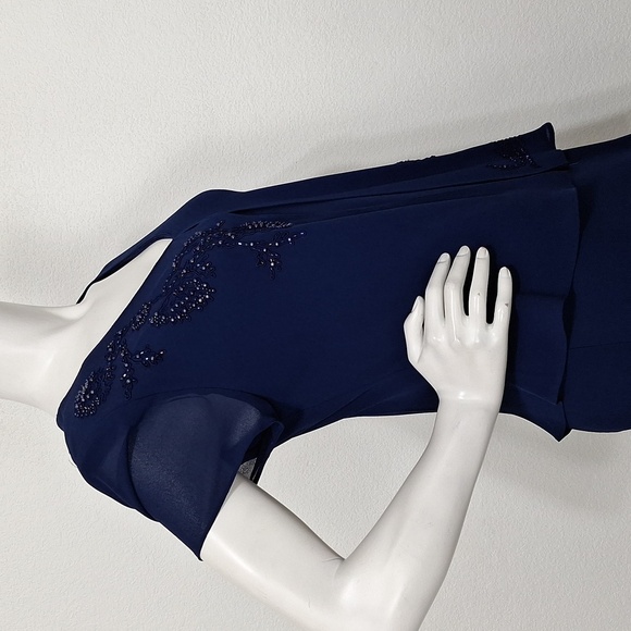 Positive Attitude Vintage Navy Blue Embroidered Beaded Fairy Maxi Dress Size 10 - Picture 6 of 12